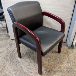 Mahogany Wood Guest Chair w/ Black Leather